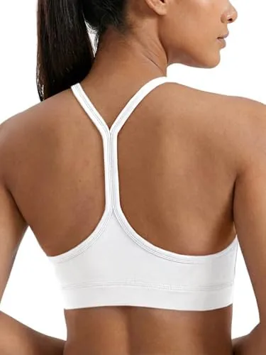 aoysky womens racerback sports bras workout gym padded low impact spaghetti strap wireless scoop neck y back yoga bras white